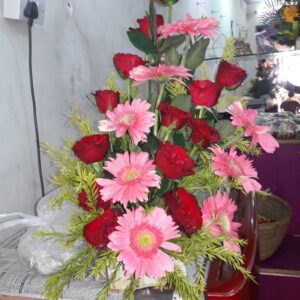 Blossom Kiss Basket Roses And Gerberas