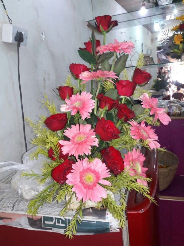 Blossom Kiss Basket Roses And Gerberas