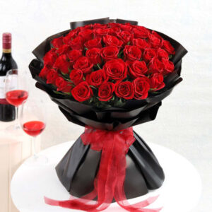 Midnight Elegance – 50 Red Roses Bouquet